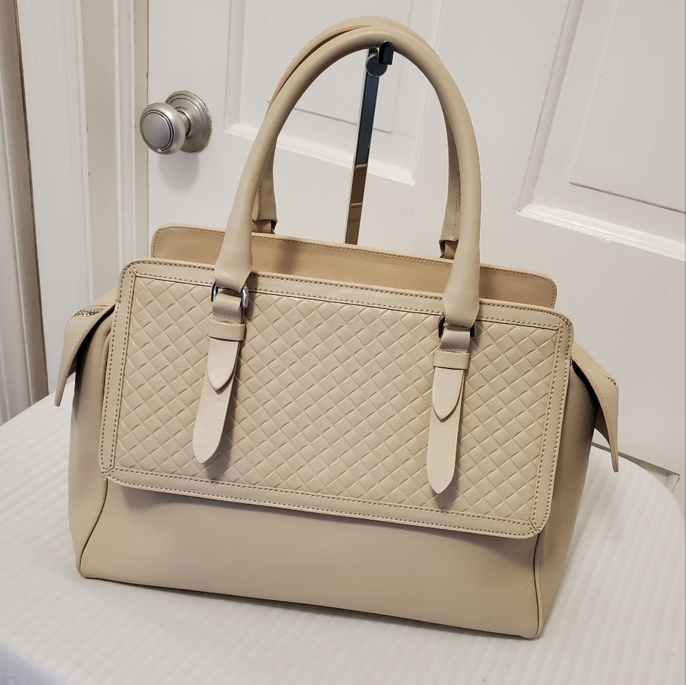 Vittoria Napoli Off White Double Handle Strap Leather Large Satchel Business